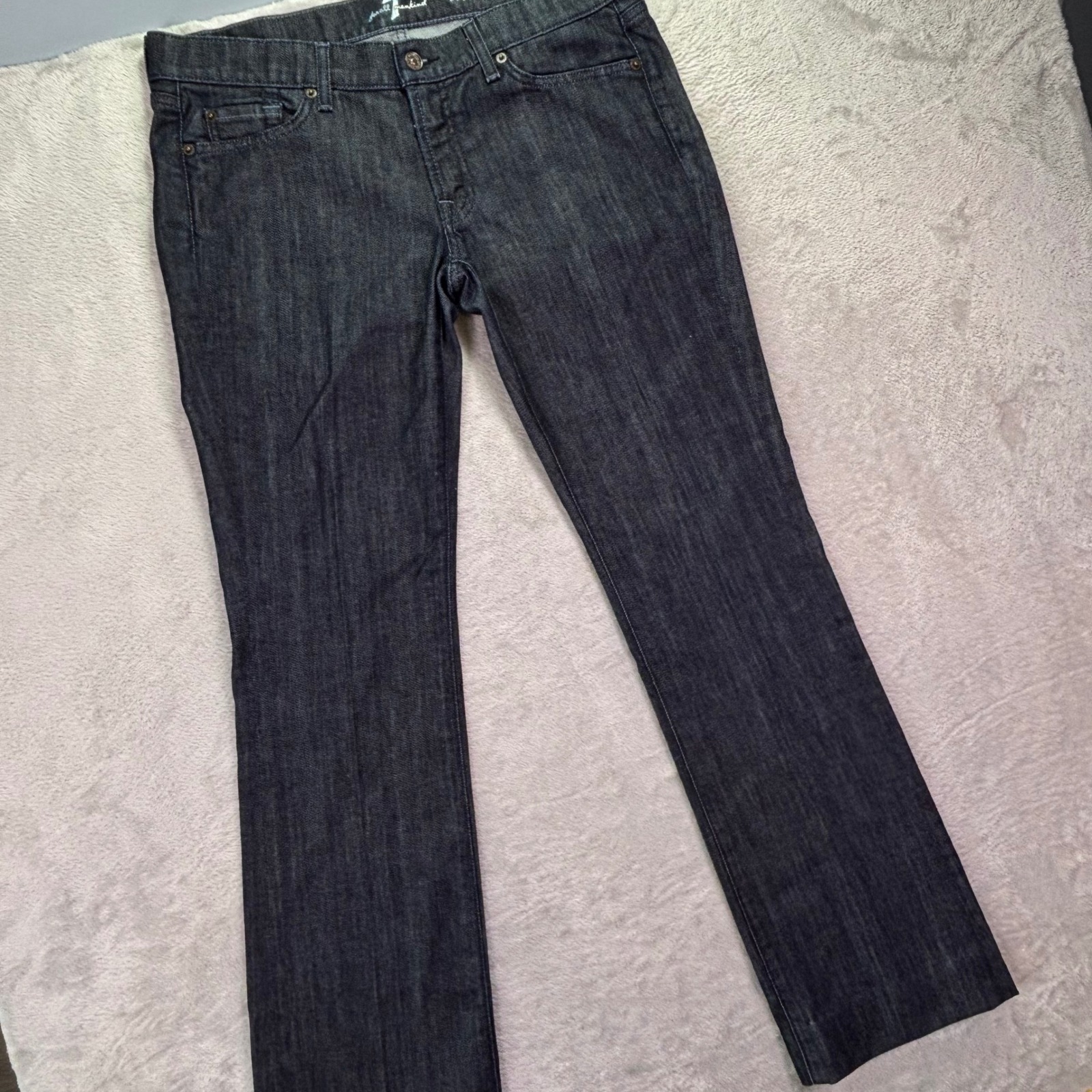 7 For All Mankind Women Bootcut Jeans 32 Dark Wash Indigo Stretch Denim Squiggle